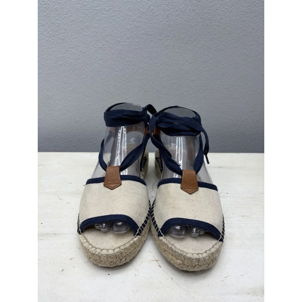 TONI PONS Womens Evelyn Lace Up Espadrilles in Ecru-Navy